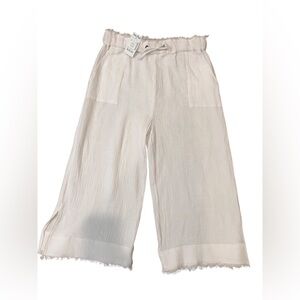 American Rag Cie Small White Gauze Wide-Leg Cropped Capri Pants Slit Leg NWT